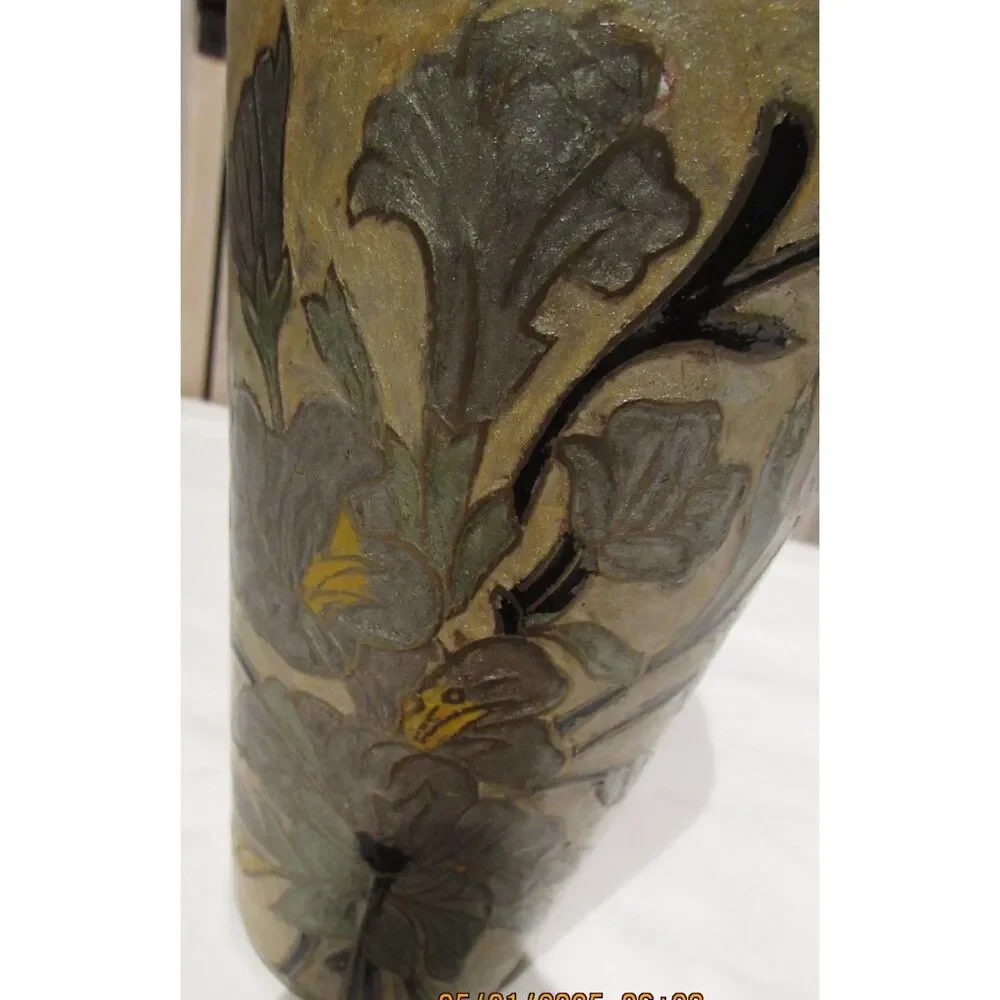 Vintage vase cloisonne enamel on copper floral design gold color flowers